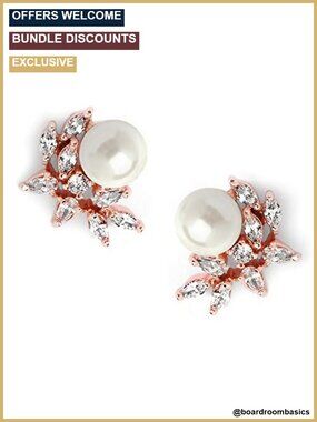 Pearl & Marquise CZ Crystal Wedding Drop Earrings 14K Gold Plated